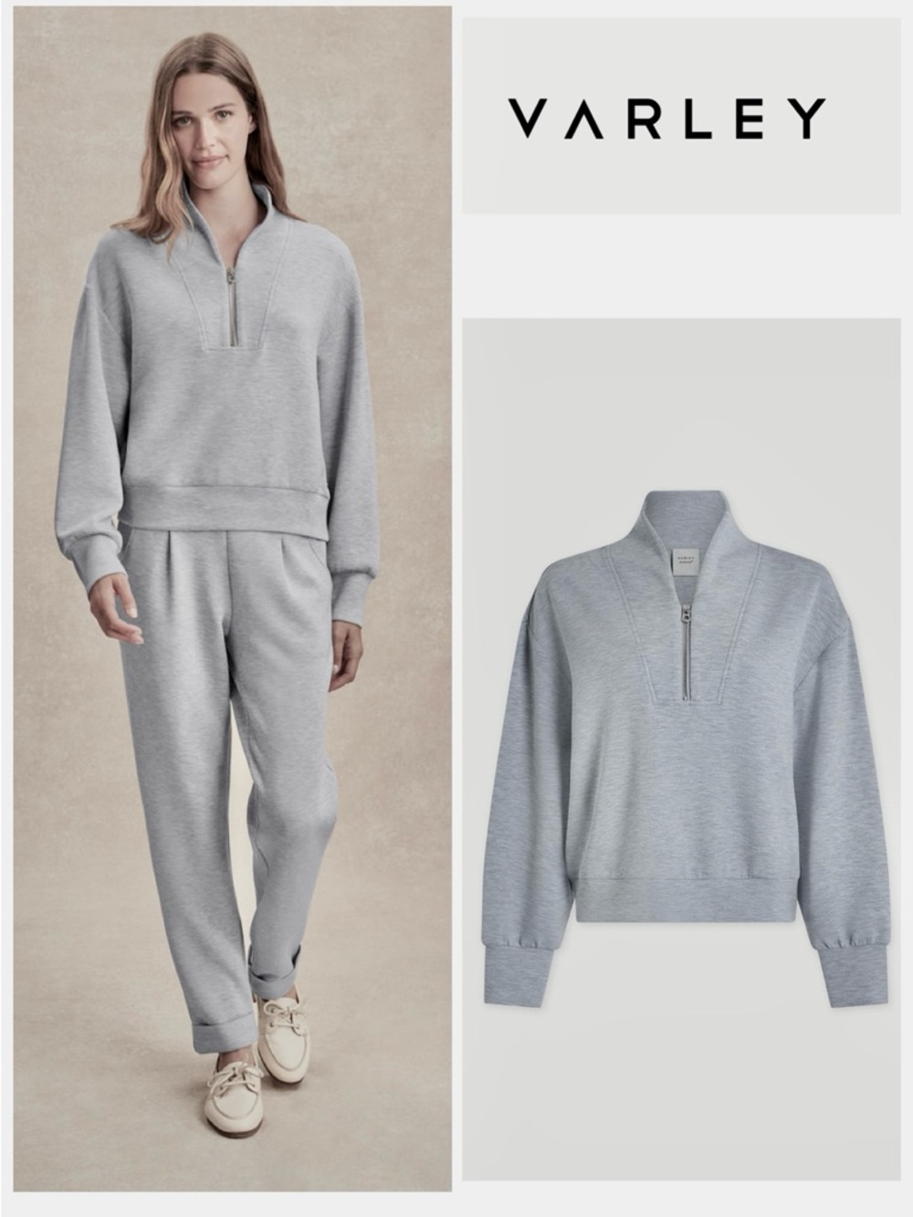 Varley Davison Half-Zip Sweatshirt in Marled Light Grey